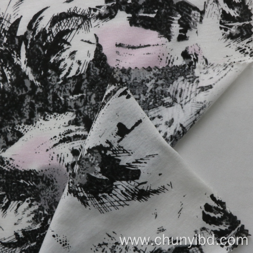 Chinese Style Mixed Fabric POLY65%/COTTON35% Printed Landscape Painting Pattern Single Jersey Fabric For T-shirt/Blouse